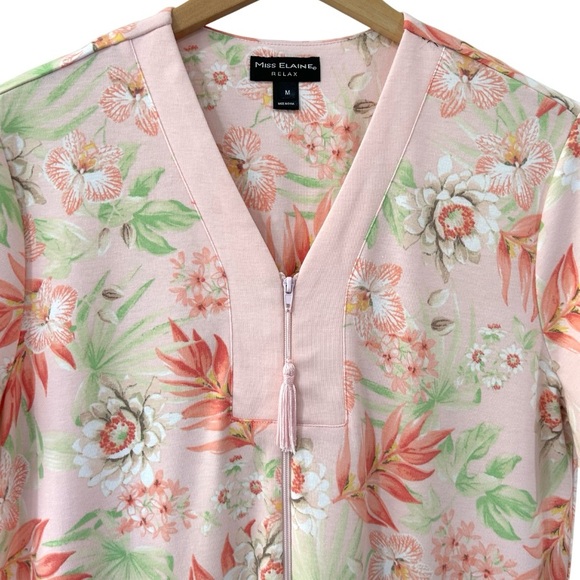 Miss Elaine Relax short sleeve zip Robe Medium pink floral pockets jersey NWT - Picture 5 of 12